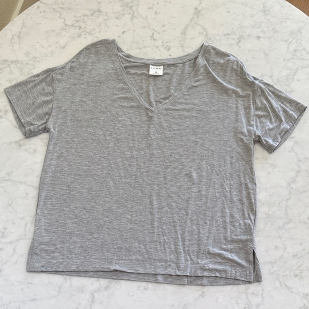 Soma Cool Nights Sleep Tee Women’s Medium Gray V-Neck Pajama Lounge Top